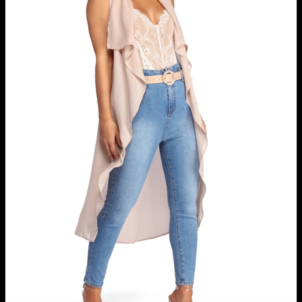 Chiffon belted long Vest